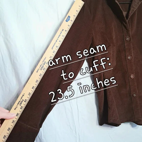 NWT women's fitted chocolate-brown corduroy button-up shirt, Harvé Benard. - Picture 8 of 11